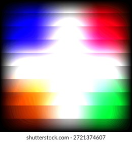 Uma poderosa explosão de luz abstrata com um brilho branco central com bordas de cor arco-íris. A imagem tem o estilo de linhas de varredura digitais horizontais, criando uma sensação de transmissão de dados em alta velocidade ou emissão de energia.