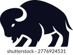 Powerful American bison silhouette side profile design element flat vector illustration isolated on white background for branding logos graphics and creative wildlife projects.