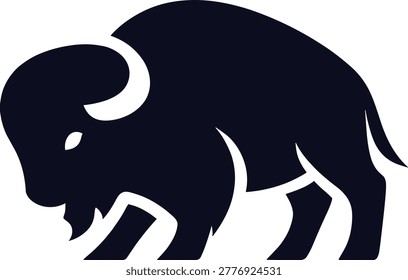 Powerful American bison silhouette side profile design element flat vector illustration isolated on white background for branding logos graphics and creative wildlife projects.