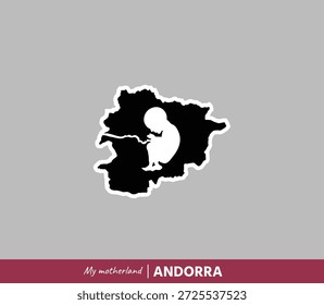Poderosa ilustración de un mapa de Andorra que simboliza el nacimiento, las raíces y la identidad nacional. Concepto de patria emocional que mezcla geografía y origen humano.