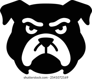 Powerful angry bulldog silhouette vector icon, ideal for sports teams, branding, and T-shirt design. A bold mascot logo that conveys strength and fierce identity. Perfect for digital and print use.