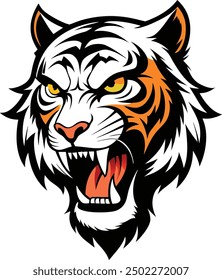 Powerful Angry Tiger Silhouette Vector Art in Black.