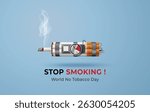 A powerful anti-smoking concept showing a cigarette as a ticking time bomb, symbolizing the deadly risks of smoking. Created for World No Tobacco Day campaigns.