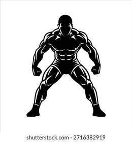 Leistungsstarker Athlet in dynamischer Pose, der Stärke zeigt. Muskulöse Mann Silhouette für Fitness und Sport Design Elemente. Bodybuilder mit wohldefiniertem Körperbau.