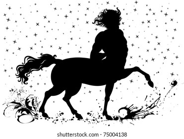 The powerful athletic centaur vigorously walks, highly lifting feet.