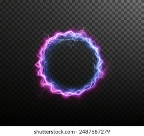 Powerful ball lightning blue neon png. A strong electric charge of energy in one ring. Element for your design, advertising, postcards, invitations, screensavers, websites, games.	