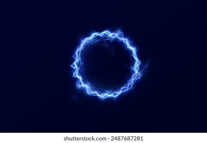 Potente bola relámpago azul neón png. Un fuerte Recargo eléctrico de energía en un anillo. Elemento para su diseño, publicidad, postales, invitaciones, protectores de pantalla, Sitios web, juegos.	