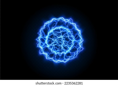 Powerful ball lightning blue png. A strong electric neon charge of energy in one ring. Element for your design, advertising, postcards, invitations, screensavers, websites, games.