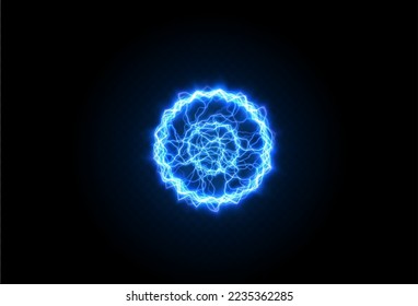 Powerful ball lightning blue png. A strong electric neon charge of energy in one ring. Element for your design, advertising, postcards, invitations, screensavers, websites, games.