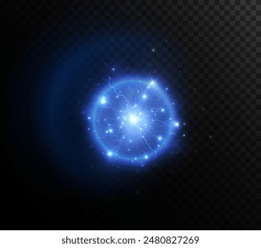 Powerful ball lightning blue png. A strong electric charge of energy in one ring. Element for your design, advertising, postcards, invitations, screensavers, websites, games.	
