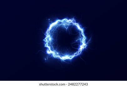 Powerful ball lightning blue png. A strong electric charge of energy in one ring. Element for your design, advertising, postcards, invitations, screensavers, websites, games.	
