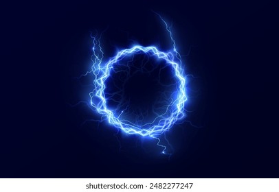 Powerful ball lightning blue png. A strong electric charge of energy in one ring. Element for your design, advertising, postcards, invitations, screensavers, websites, games.	
