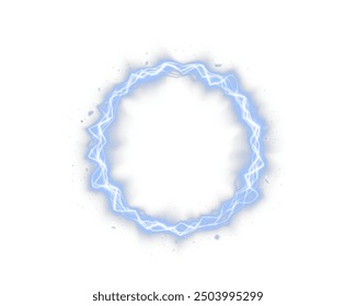 Powerful ball lightning blue png. A strong electric charge of energy in one ring. Light blue Twirl. Curve light effect of blue line. Luminous blue circle. PNG