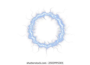 Powerful ball lightning blue png. A strong electric charge of energy in one ring. Light blue Twirl. Curve light effect of blue line. Luminous blue circle. PNG