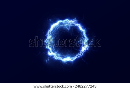 Powerful ball lightning blue png. A strong electric charge of energy in one ring. Element for your design, advertising, postcards, invitations, screensavers, websites, games.	
