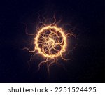 Powerful ball lightning gold png. A strong electric charge of energy in one ring. Mordor. Element for your design, advertising, postcards, invitations, screensavers, websites, games.