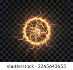 Powerful ball lightning gold png. A strong electric charge of energy in one ring. Mordor. Element for your design, advertising, postcards, invitations, screensavers, websites, games.	
