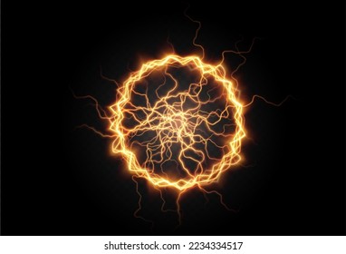 Powerful ball lightning gold png. A strong electric charge of energy in one ring. Element for your design, advertising, postcards, invitations, screensavers, websites, games.	