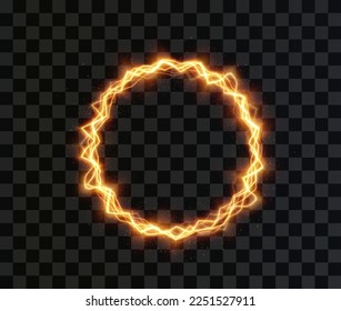 Powerful ball lightning gold png. A strong electric charge of energy in one ring. Mordor. Element for your design, advertising, postcards, invitations, screensavers, websites, games.