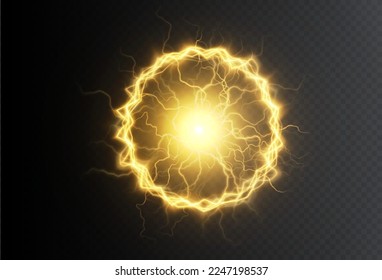 Powerful ball lightning gold set. A strong electric charge of energy in one ring. Element for your design, advertising, postcards, invitations, screensavers, websites, games.