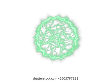 Powerful ball lightning green png. A strong electric charge of energy in one green ring. Element for your design, advertising, postcards, invitations, screensavers, websites, games.