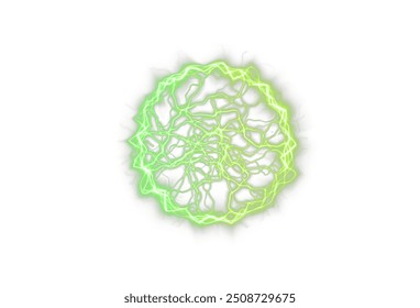 Bola poderosa relâmpago png verde. Uma forte carga elétrica de energia em um anel verde. Elemento para seu design, publicidade, cartões postais, convites, protetores de tela, sites, jogos.	
