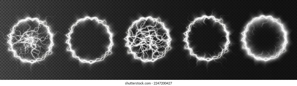 Powerful ball lightning white set. Strong electric charge of energy in one ring. Element for your design, advertising, postcards, invitations, screensavers, websites, games.	
