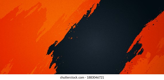 Powerful banner background with copyspace. Grunge black oil brush stroke on orange textures.