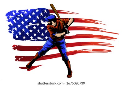 Powerful Baseball Hitter Left handed vector illustration