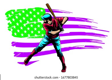 Powerful Baseball Hitter Left handed vector illustration