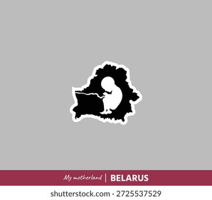 Poderosa ilustración del mapa de Bielorrusia que simboliza el nacimiento, las raíces y la identidad nacional. Concepto de patria emocional que mezcla geografía y origen humano.