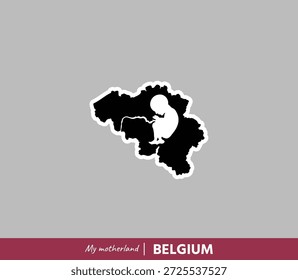 Mächtige belgische Kartendarstellung, die Geburt, Wurzeln und nationale Identität symbolisiert. Emotionales Mutterland-Konzept, das Geografie und menschliche Herkunft miteinander verbindet.