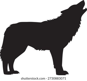 Powerful black silhouette of a lone wolf standing with its head tilted back, howling towards the sky.