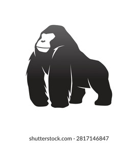 A powerful black silhouette of a standing gorilla on a white background, representing strength and wildlife