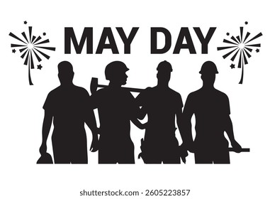 A powerful black silhouette vector of a May Day protest, symbolizing workers' rights, unity, and the labor movement.