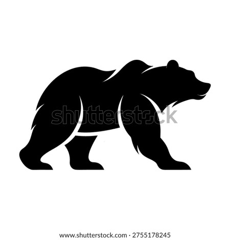 powerful black silhouette of a walking grizzly bear isolated on white background full body large wild mammal in side profile with strong legs and massive fur body perfect for wildlife nature and mascot designs