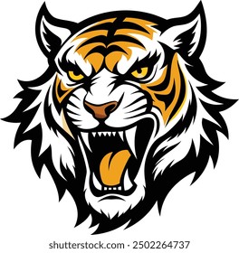 A Powerful Black Vector Silhouette Of An Angry Tiger On A White Background.