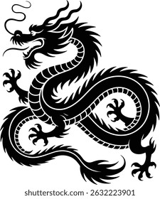 Powerful black and white Chinese dragon vector illustration