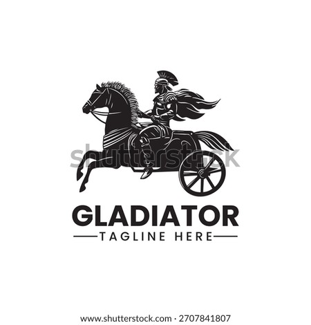 A powerful black and white logo depicting a Roman gladiator in full armor, driving a two-wheeled chariot pulled by a majestic horse, conveying strength and historical grandeur.
