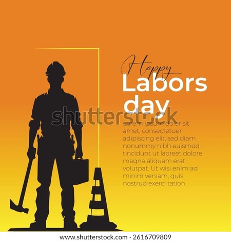 A powerful black and white silhouette honoring the spirit of Labor Day. Featuring a lone worker wearing a safety helmet with a traffic cone nearby, this image symbolizes dedication, hard work, and res