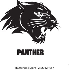 Potente Ilustración vectorial de tatuaje de cabeza de tigre salvaje negro con una fiera silueta de cara felina y ojos de depredador para un dibujo de arte animal inspirado en la naturaleza