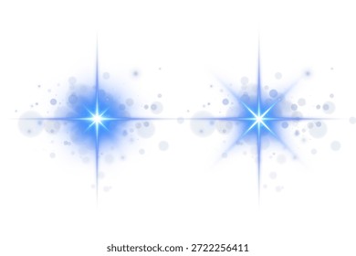 Potente explosión de luz brillante azul con rayos de destellos de alta intensidad, núcleo de halo luminoso y resplandor atmosférico perfecto para superposiciones de iluminación dramáticas, efectos especiales y gráficos de Vector transparentes
