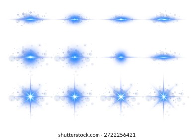 Potente explosión de luz brillante azul con rayos de destellos de alta intensidad, núcleo de halo luminoso y resplandor atmosférico perfecto para superposiciones de iluminación dramáticas, efectos especiales y gráficos de Vector transparentes
