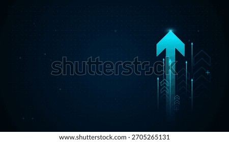 A powerful blue upward arrow leads a wave of rising digital indicators, illustrating momentum, improvement, and cutting-edge tech evolution. Vector illustration