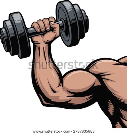 Powerful Bodybuilder Arm Lifting Heavy Dumbbell Gym Illustration