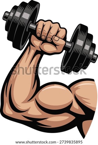 Powerful Bodybuilder Arm Lifting Heavy Dumbbell Gym Illustration