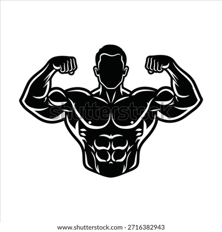 Powerful bodybuilder flexing impressive bicep muscles. Athlete showcases strong, defined physique, embodying strength and dedication to fitness and bodybuilding.