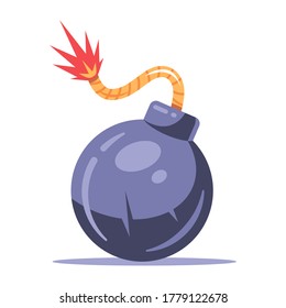 bomba poderosa con una mecha ardiente sobre un fondo blanco. ilustración vectorial plana.