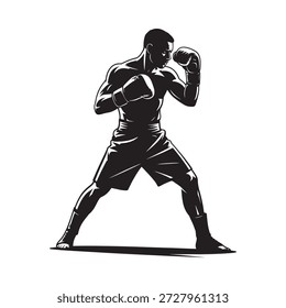 um pugilista poderoso em ação golpeando uma silhueta de forma atlética pose
