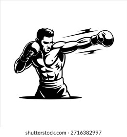 Potente boxeador ofrece un fuerte golpe, demostrando velocidad y agilidad en una ilustración deportiva dinámica. Ideal para artes marciales y temas de fitness.